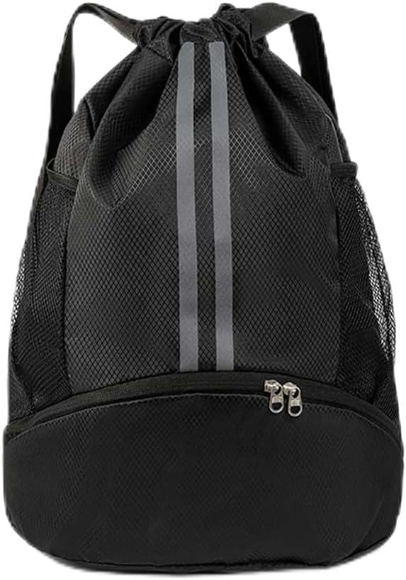 Gym Bag, Sports Bag, Football Bag, Sports Backpack with Wide Drawstring, Mesh Bag, Ball Compartment, Outer Pocket, Adjustable Drawstring Gym Bag for Men and Women