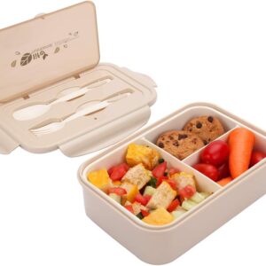 Plastic lunch box, Bento box lunch box with 3 compartments and cutlery, 1000 ml lunch box, microwave heating for children and adults