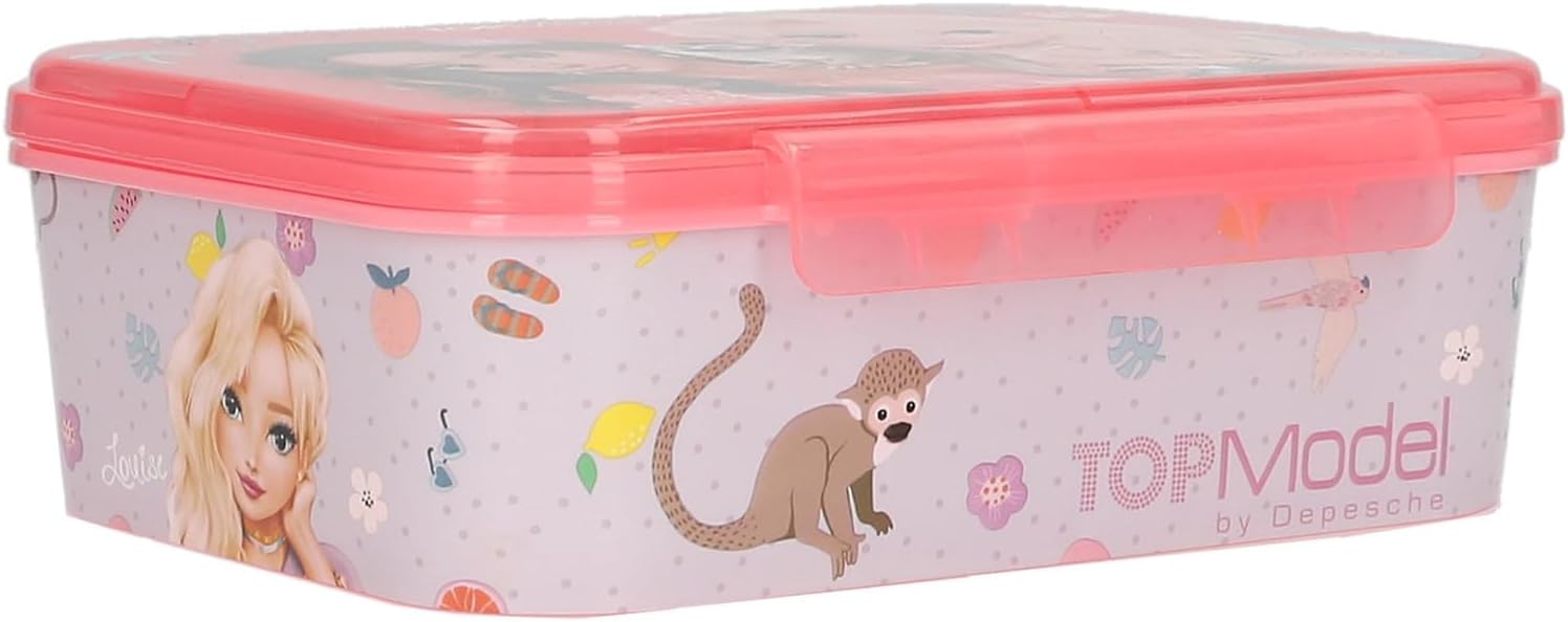 Depesche TOPModel Juicy 13414 Lunch Box in Green and Pink with Model Motif and Floral Pattern, Lunch Box with 3 Compartments and Hinged Lid – Bild 3
