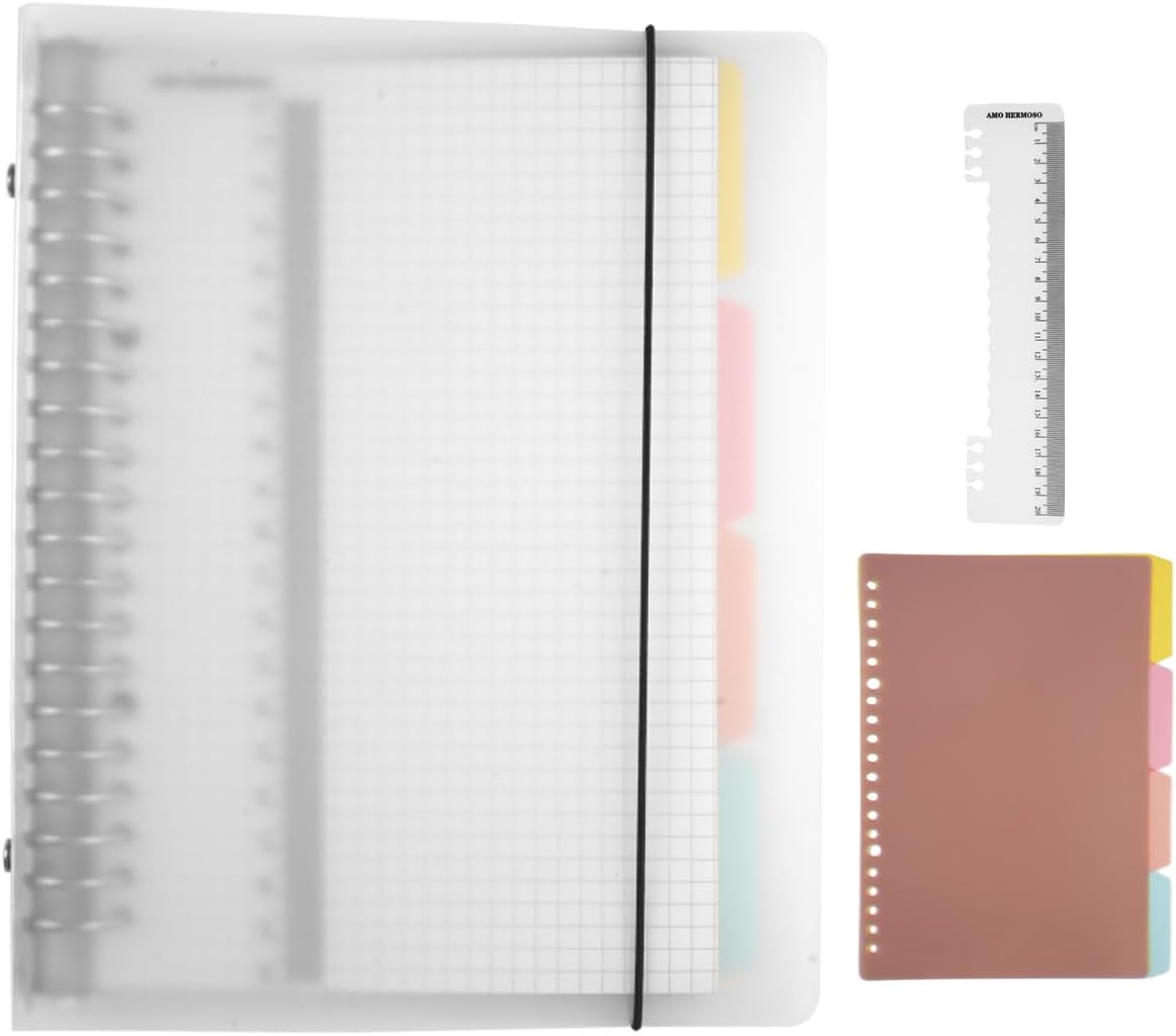 Notebook A5 Squared Spiral Pad with 4 Coloured Dividers, 1 Soft Ruler, A5 Ring Binder Refillable, A5 Spiral Pad Squared with Index Divider, for Home, School, Office (60 Sheets)
