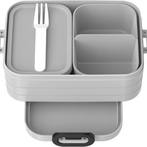 Mepal Midi Lunch Box, 900 ml, Bento Lunch Box with Compartments and Fork, for 4 Slices of Bread, Microwaveable (without Lid), BPA-Free, for School and Office, Cool Grey