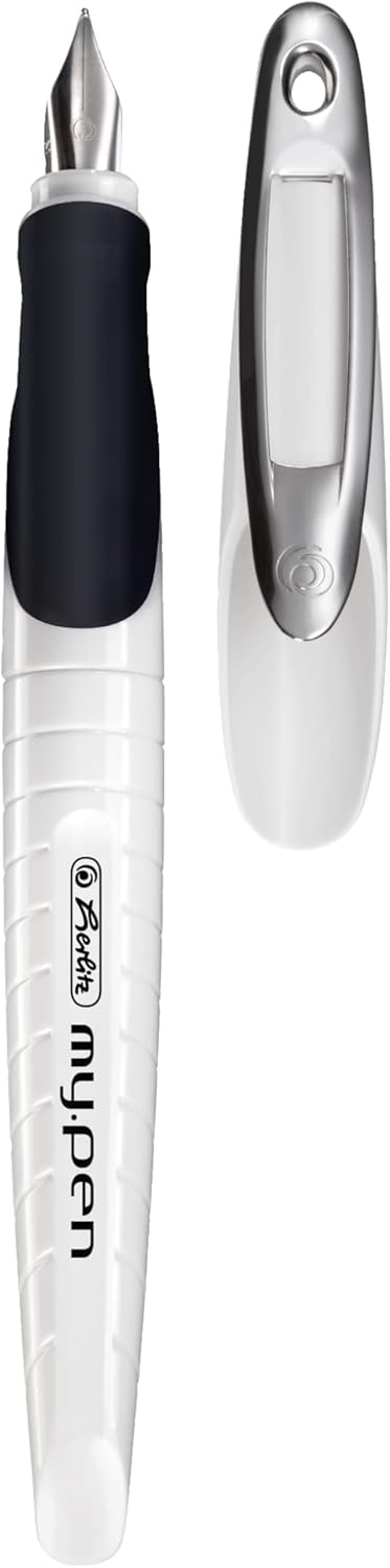 Herlitz 10999738 Fountain Pen (Incl. Cartridge), for Right-Handed Users, White/Black, Right-handed