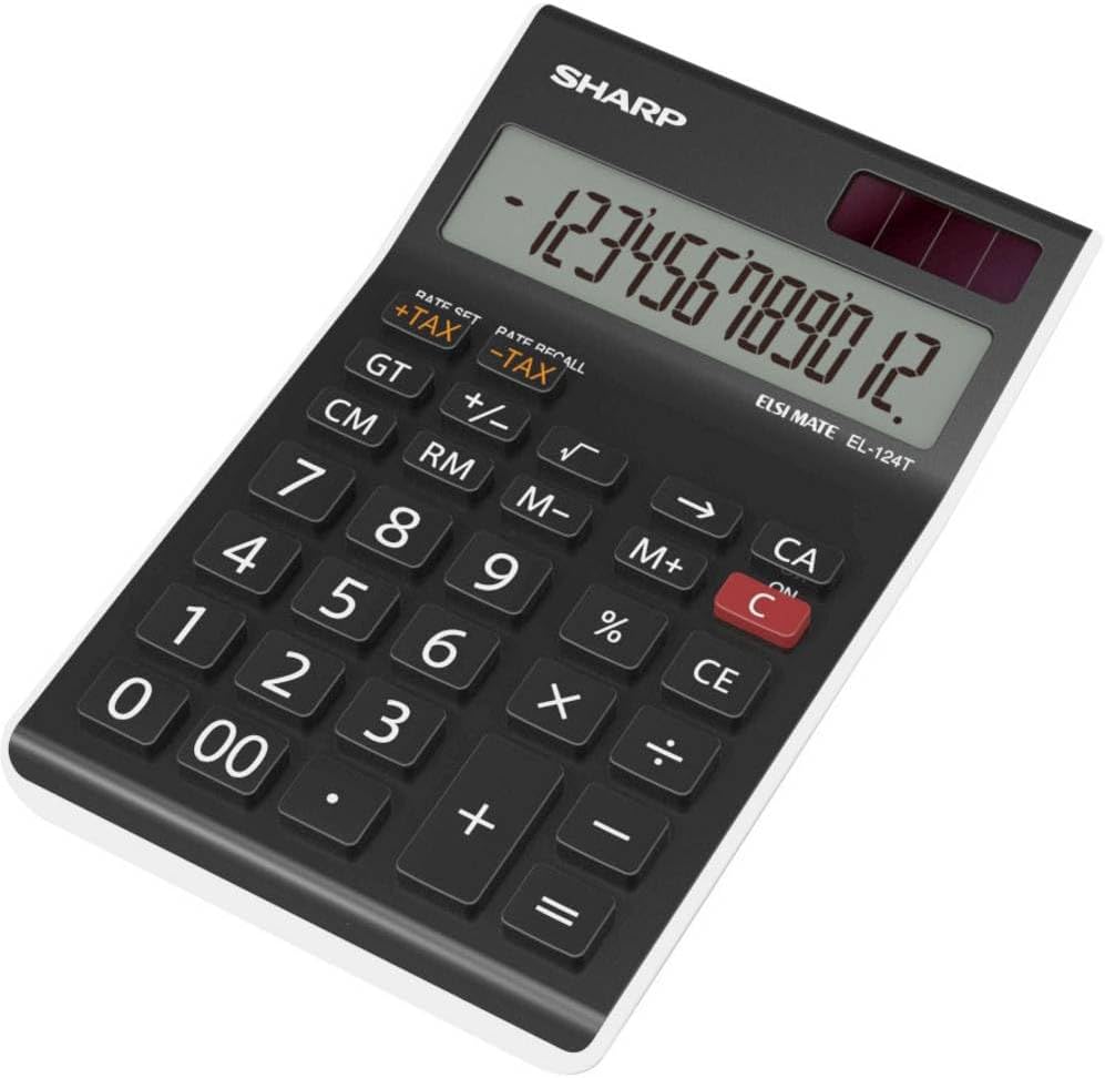 Sharp EL-124TWH Office Desktop Calculator - Black/White