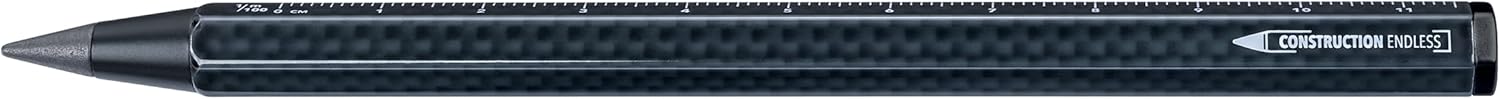 TROIKA Endless Lead Construction Endless Carbon Pencil with Centimetre / Inch Ruler Sustainable Continuous Writing Tip (Approx. 20 km) Interchangeable Aluminium Metal in Carbon Look – Bild 3