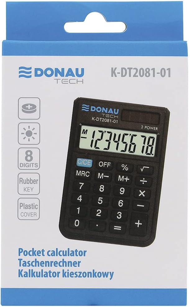 DONAU TECH/K-DT2081-01 Calculator 8-Digit Root Function 90 x 60 x 11 mm Black with 8-Digit Display Dual Power Solar Battery Operated Compact Design – Bild 5