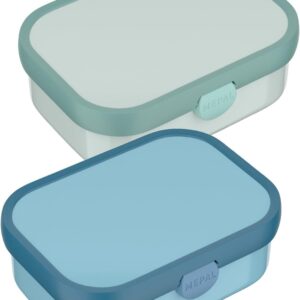 Mepal - Campus Lunch Boxes Set of 2 - Bento Lunch Boxes for Children - Lunch Boxes with Bento Compartment and Fork - Meal Prep Box with Clip Closure - Dishwasher Safe - 750 ml - Cool Blue & Cool Mint