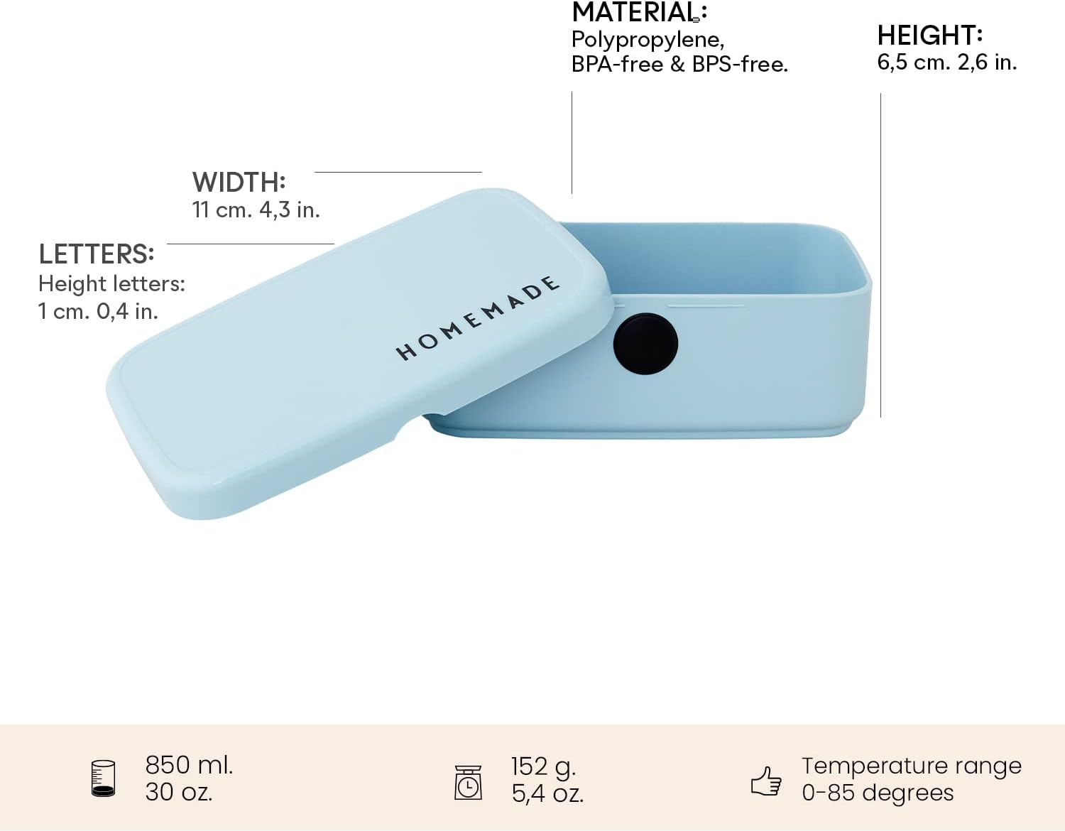 Design Letters Lunch box for children and adults, BPA/BPS free, lunch box for nursery, school or work, microwave and dishwasher safe, length: 18 cm, height: 6.5 cm, width: 11 cm – Bild 2