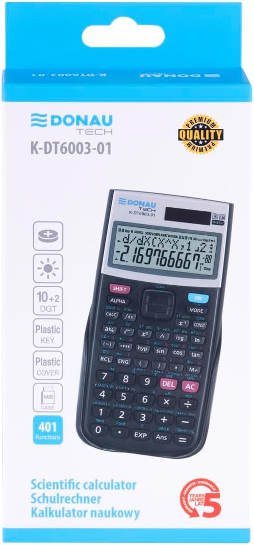DONAU Tech Technical Scientific Calculator, Solar and Battery, 401 Functions, Black, Calculator Protective Cover, School Calculator, Sliding Case, 16.4 x 8.4 x 1.9 cm – Bild 9