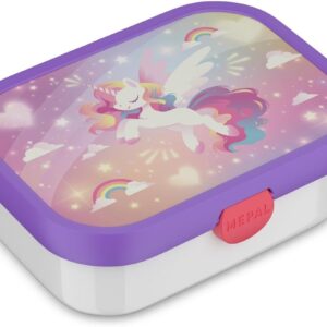 Mepal – Campus Lunch Box – Bento Lunch Box for Children – Lunch Box with Bento Compartment and Fork – Meal Prep Box with Clip Closure – BPA Free & Dishwasher Safe – 750 ml – Unicorn Glow