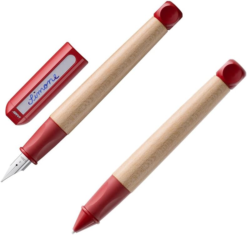 Lamy ABC Set 010 Child-Friendly Learning to Write Fountain Pen, Pencil 110 Maple Wood Non-Slip Grip in Red, Steel Nib for Beginners Including Ink Cartridge T 10 Blue and Pencil Lead M 44 1.4 mm B