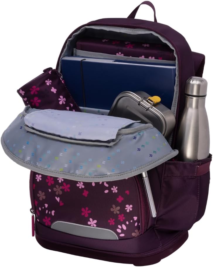 Schneiders Ergoplus Berry Blossom School Bag Set (8 Pieces) - Convertible Girls' School Bag with LED, Ergonomic & Sustainable, Super Light (950 g), 22 L, Pink/Pink, Includes Accessories & Notebook Box – Bild 9