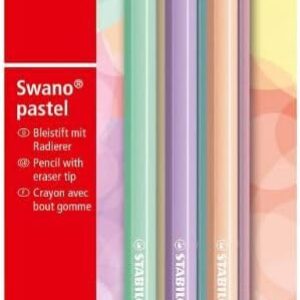 Graphite Pencil with Eraser - STABILO Swano Pastel - Pack of 6 - Assorted Colours - HB