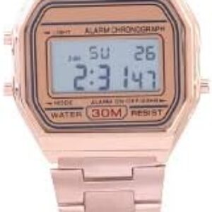Tbest Old Digital Watch, Vintage Pink, B640Wc, Ceas Women’s Digital Watch Digital LED Back Light Electronic Stainless Steel Strap Watch Rec Wristwatch Rose Gold