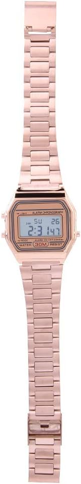 Tbest Old Digital Watch, Vintage Pink, B640Wc, Ceas Women's Digital Watch Digital LED Back Light Electronic Stainless Steel Strap Watch Rec Wristwatch Rose Gold