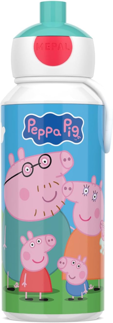 Mepal - Pop-up Campus Water Bottle - Water Bottle - Leak-proof Bottle for School - Reusable - BPA Free & Dishwasher Safe - 400 ml - Peppa Pig