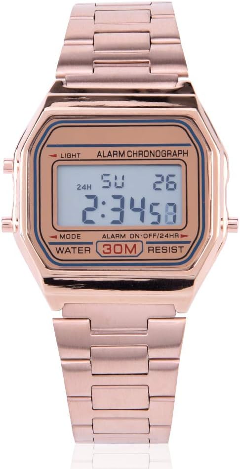 Tbest Old Digital Watch, Vintage Pink, B640Wc, Ceas Women's Digital Watch Digital LED Back Light Electronic Stainless Steel Strap Watch Rec Wristwatch Rose Gold – Bild 4