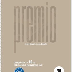 Staufen premio College Notepad – Pack of 5, 80 Sheets, DIN A4, Line Style 30 (Blank), 4-Hole Punch, 90 g/m² Recycled Paper