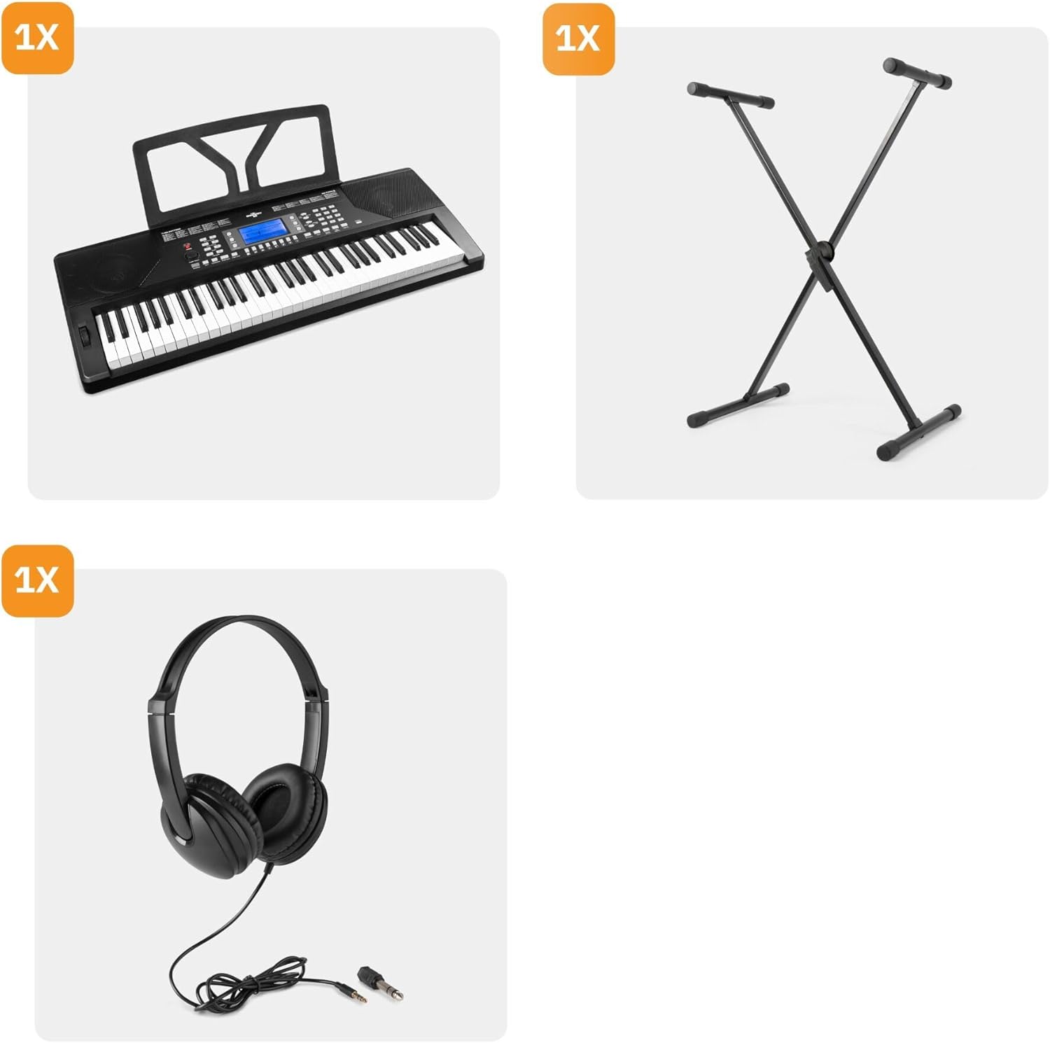 MAX Rhapsody61P MIDI Keyboard Piano with 61 Keys and Pitch Wheel, Keyboard with Stand and Headphones, Touch Dynamics, LCD Display, Learning Function, 8h Battery, 40 Demo Songs for Beginners, 300 Sounds – Bild 2