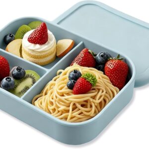 Silicone Lunch Box, 1300 ml, 21 x 15 x 7 cm, Breakfast Box, Children's Lunch Box with Compartments, Multifunctional Lunch Box, Dishwasher and Microwave, Ideal for School, Work, Picnic
