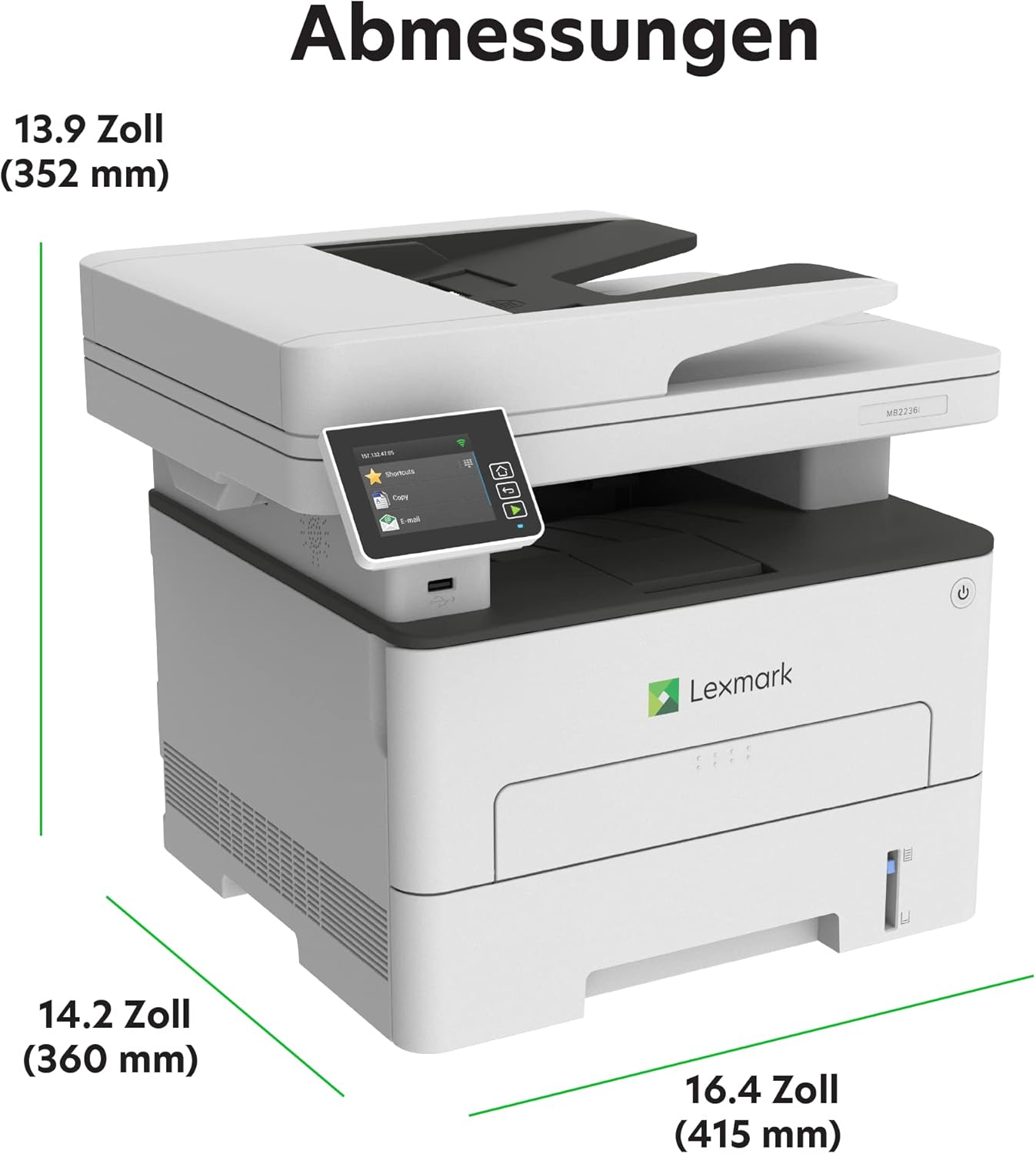 Lexmark MB2236i 3-in-1 Mono Laser Multifunction Device (Printer, Copier, Scanner, Wi-Fi, Network Connection, up to 34 ppm, Automatic Double-Sided Printing, 7.2 cm Touchscreen) White, Grey – Bild 5