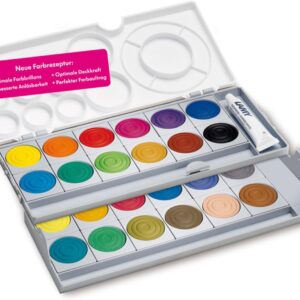 Lamy Aquaplus Paint Box Light Grey with 24 Colours – Ideal for School Lessons – with Johannes Itten Colour Circle & Opaque White – Mixing Fields in Lid