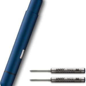 Lamy Pico Chrome Ballpoint Pen – Innovative Pocket Pen Ballpoint Pen – Full Size with One Click – Metal Housing & Line Width M – Includes Compact Refill M 22 in Black (Imperial Blue + 2 Refills)