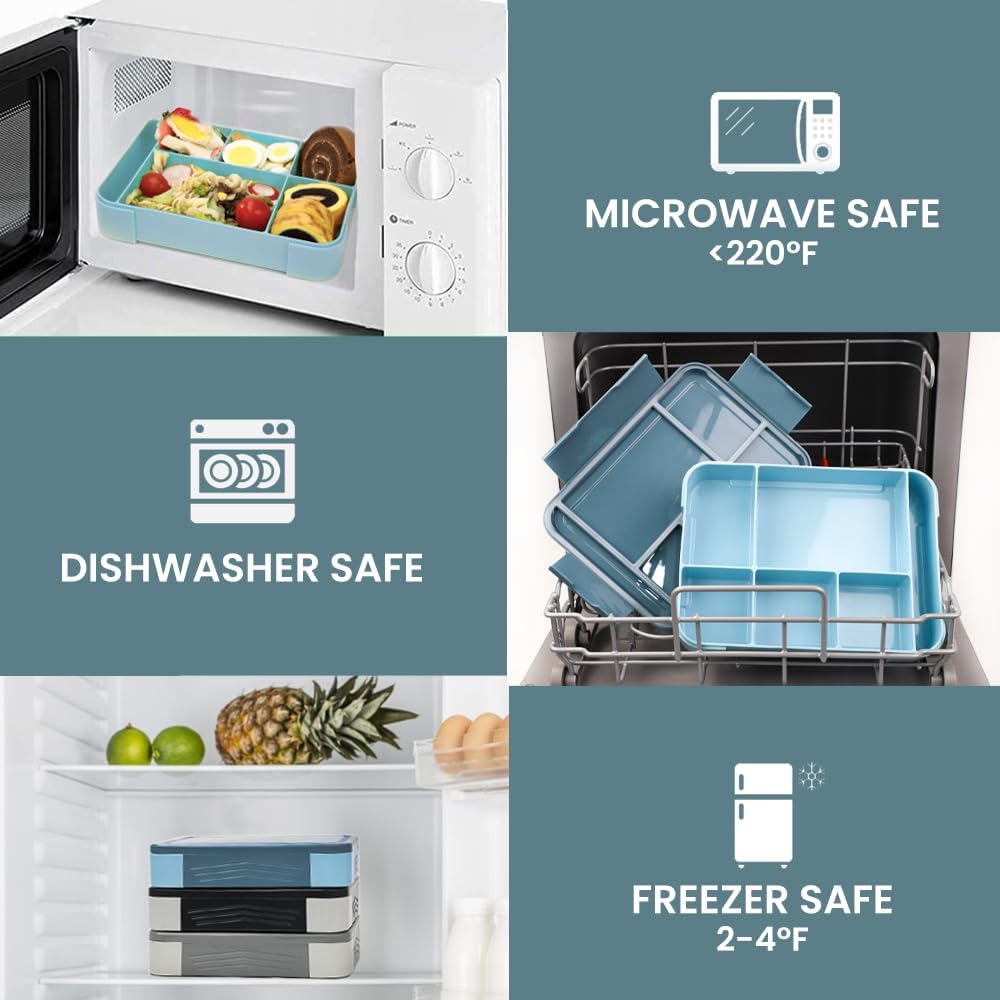 Bugucat Children's Lunch Box with Compartments, 1330 ml, Lunch Box, Children's Bento Box, Leak-Proof with 6 Compartments, Cutlery Set, Lunch Box, Breakfast Box for Girls and Boys – Bild 5