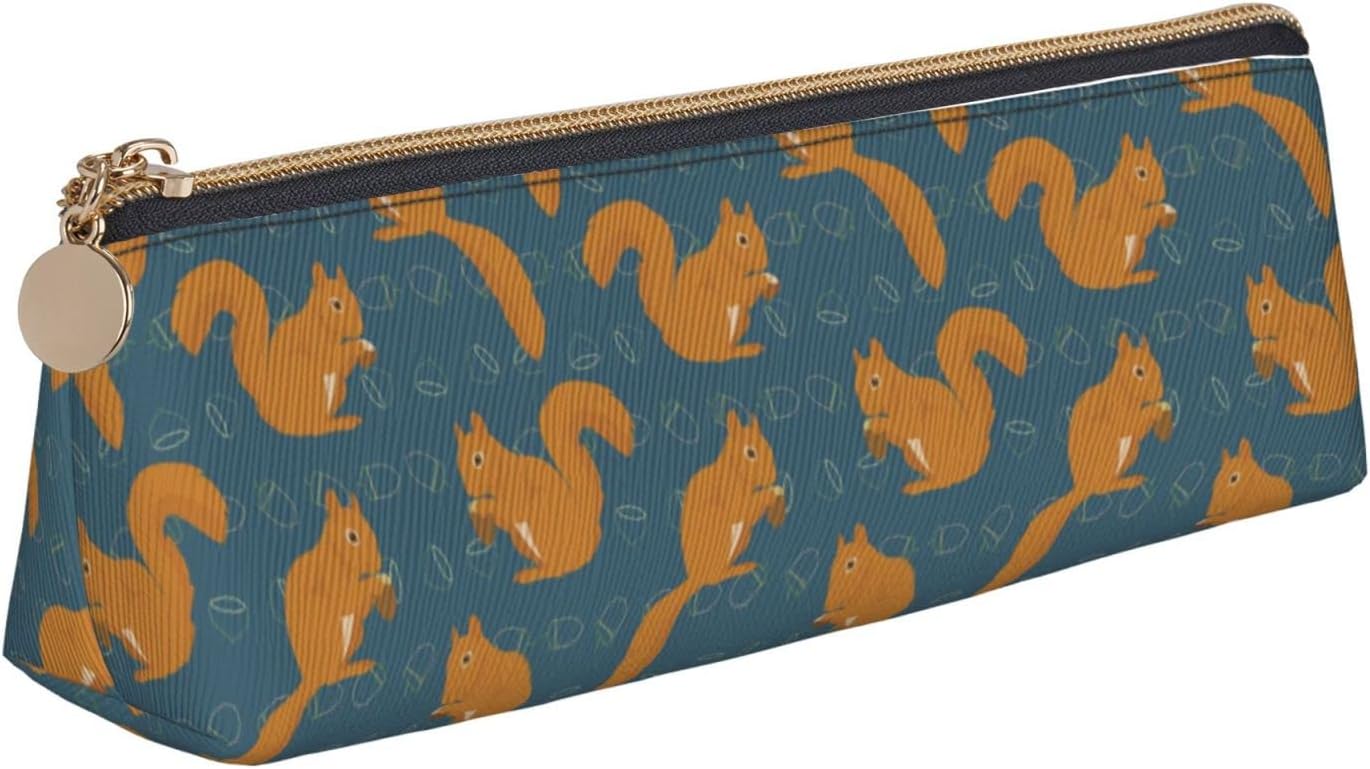 Cute Squirrel Animal Pattern Pencil Case Cosmetic Bag Pen Bag Leather Triangle Storage Bag Zipper Stationery Organizer for Adults Office, Cute Squirrel Animal Pattern 01, Bag organiser