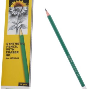 D.RECT Pencil with Eraser 12 Pieces - Synthetic Pencils Set with 12 Pencils Pre-Sharpened - Hardness HB