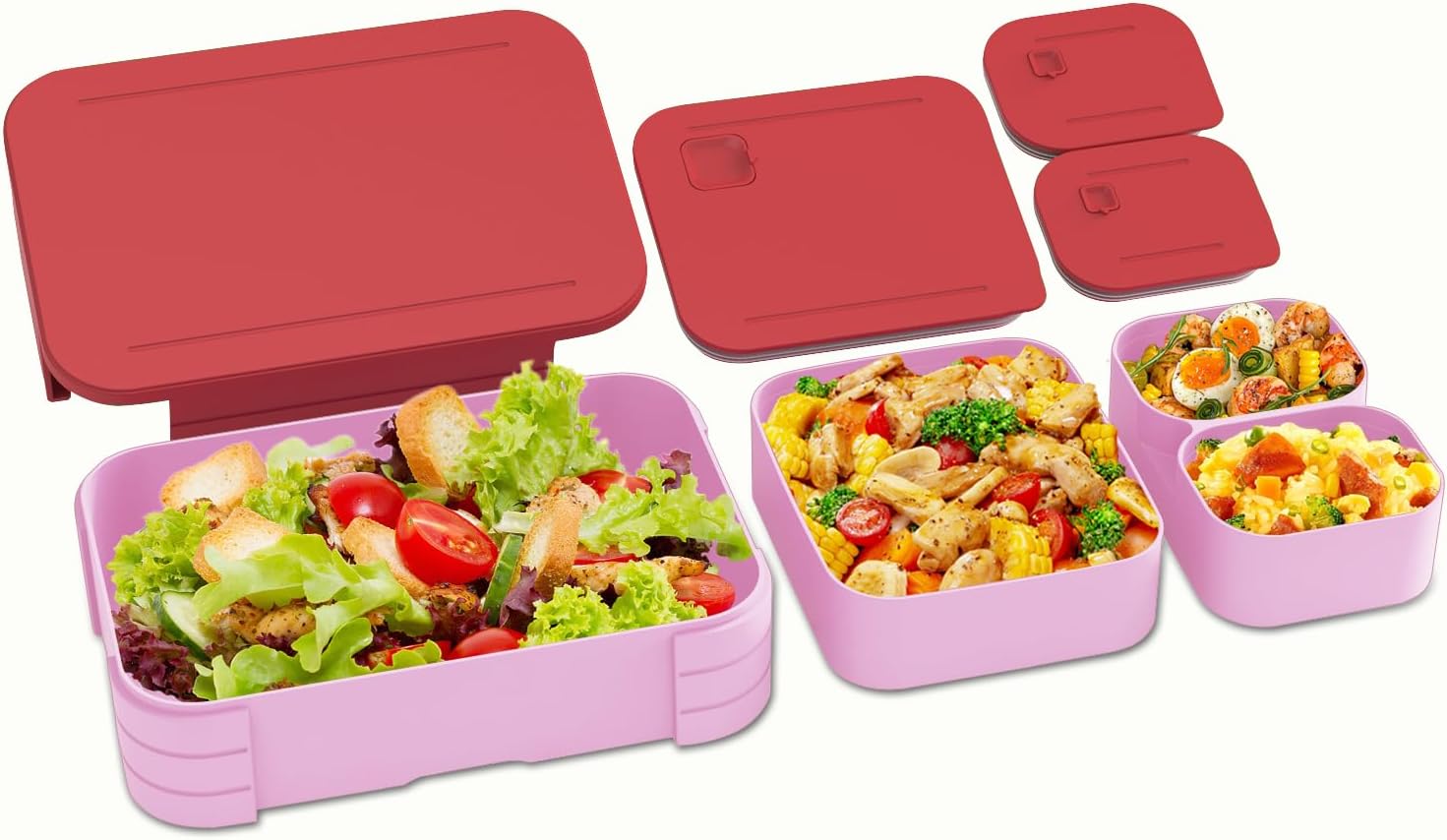 Children's Lunch Box with Compartments, Leak-Proof 3-in-1 Bento Box, Children's Lunch Box, Leak-proof Compartments, Lunch Box for Girls and Boys, Microwave/Dishwasher Safe (Pink)