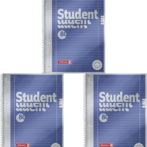 Brunnen Student Premium 4 Hole Punched Notepad (Metallic Effect Refined Cover Sheet, A4, Ruled 27 Lined, 90 gsm, 80 Sheets) (Pack of 3)