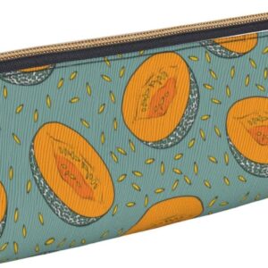 Cartoon Melon Fruit Pattern Pencil Case Triangle Pencil Case Portable Pencil Case Leather Organizer Zipper Cosmetic Bag, White, Bag organiser