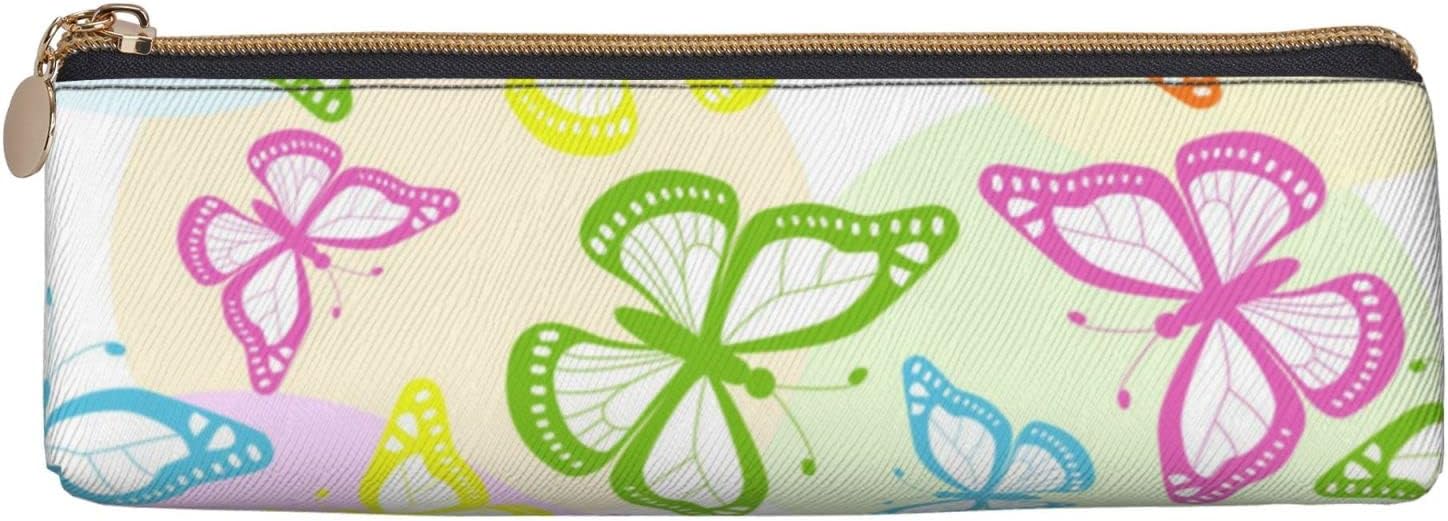 Süßes Federmäppchen mit Schmetterlingsdruck, dreieckiges Stiftetui, tragbares Federmäppchen, Leder-Organizer mit Reißverschluss, Kosmetiktasche – Bild 2