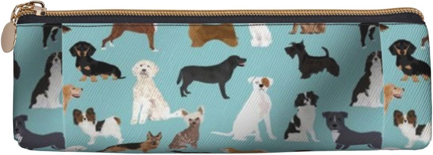 Dog Pencil Case Triangle Portable Pencil Case Leather Organizer Zipper Cosmetic Bag, White, Bag organiser – Bild 2