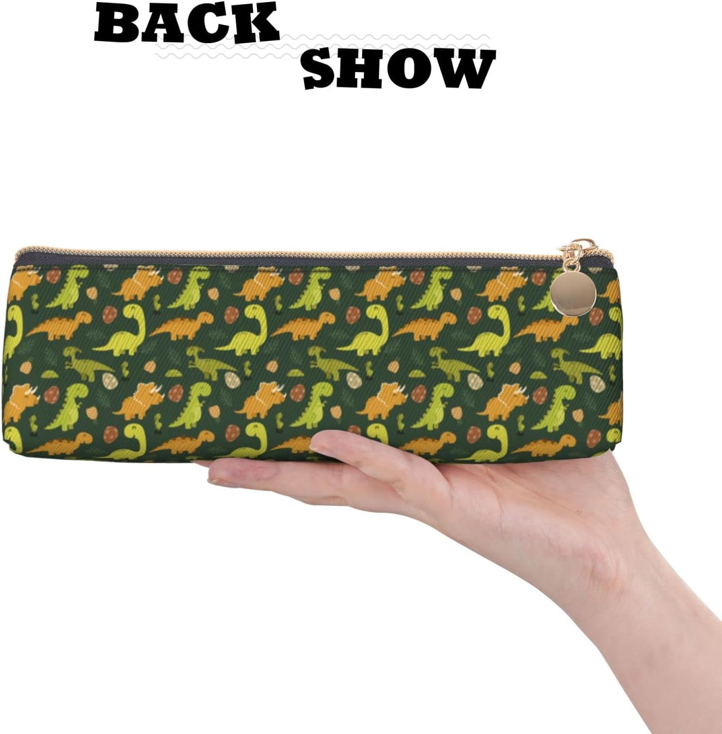 Dinosaur Pine Pencil Case Cosmetic Bag Pen Case Leather Triangle Storage Bag Zipper Stationery Organizer for Adults Office, Dinosaur Pineapple, Bag organiser – Bild 5