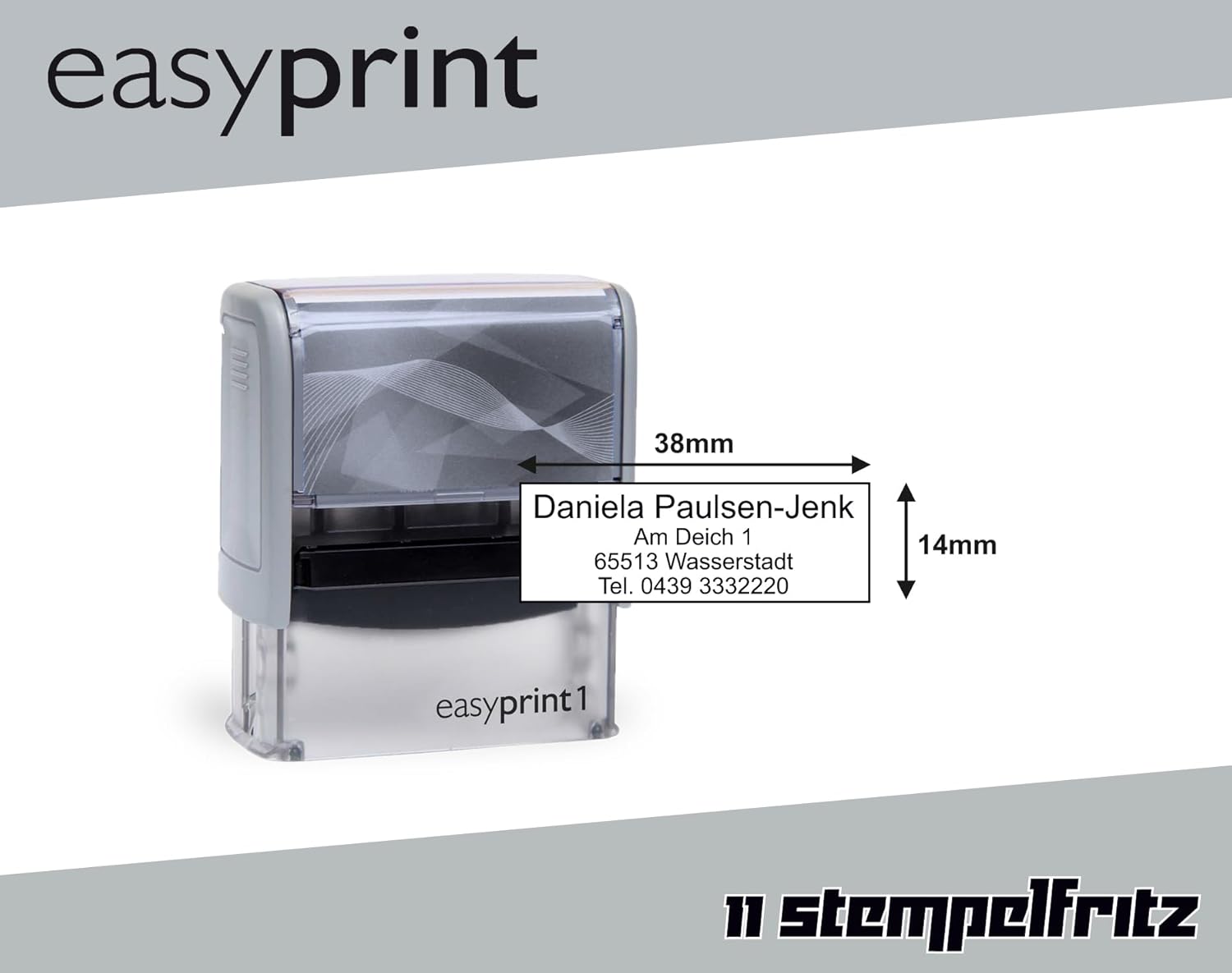 Stamp - easyprint 1, Grey - Personalised Name Stamp, Address Stamp or Company Stamp - 38 x 14 mm - 4 Lines – Bild 2