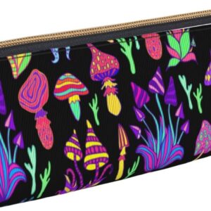 Psychedelic Magic Mushrooms Pencil Case, Triangle Pencil Case, Portable Pencil Case, Leather Organizer with Zipper, Cosmetic Bag, White, Bag organiser