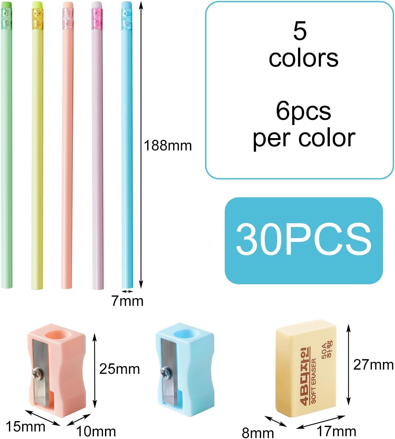 Pack of 30 HB Wooden Pencils, Ergonomic Triangular Pencil with Eraser and Sharpener, Drawing Children at School and Home – Bild 2