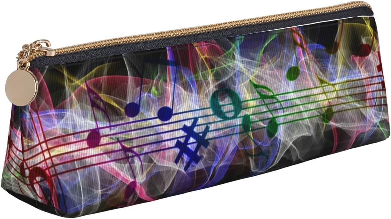 Musik-Federmäppchen, Kosmetiktasche, Stifttasche, dreieckiges Leder, Aufbewahrungstasche, Reißverschluss, Schreibwaren-Organizer für Erwachsene, Büro