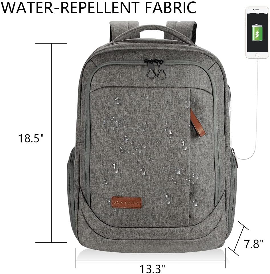KROSER Laptop Backpack School Backpack 17.3 Inch Daypack Waterproof Laptop Bag with USB Charging Port for Business/School/Travel/Women/Men Multiple Ways, grey – Bild 3