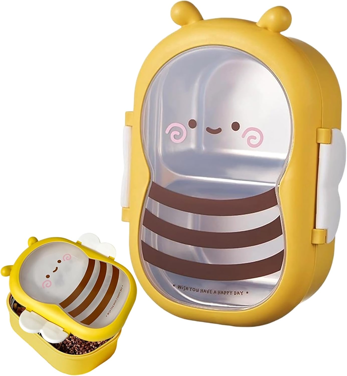 LUPATDY Children's Lunch Box with Compartments, Cartoon Bee Lunch Box Children Adults, Stainless Steel Leak-proof Lunch Box, Small Lunch Box for Picnic, Work, School, Nursery