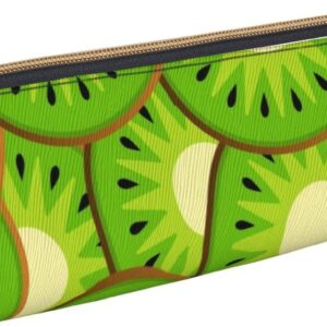 Federmäppchen mit Kiwi-Frucht-Motiv, rotes Streifenmuster, dreieckiges Stiftetui, tragbares Federmäppchen, Leder-Organizer mit Reißverschluss, Kosmetiktasche