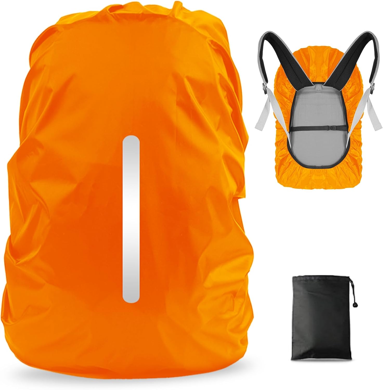 LAMA Backpack Rain Cover Waterproof Rain Cover School Bag with Reflective Strips Adjustable Buckle S (18L-25L) M (26L-40L) L (41L-55L), orange