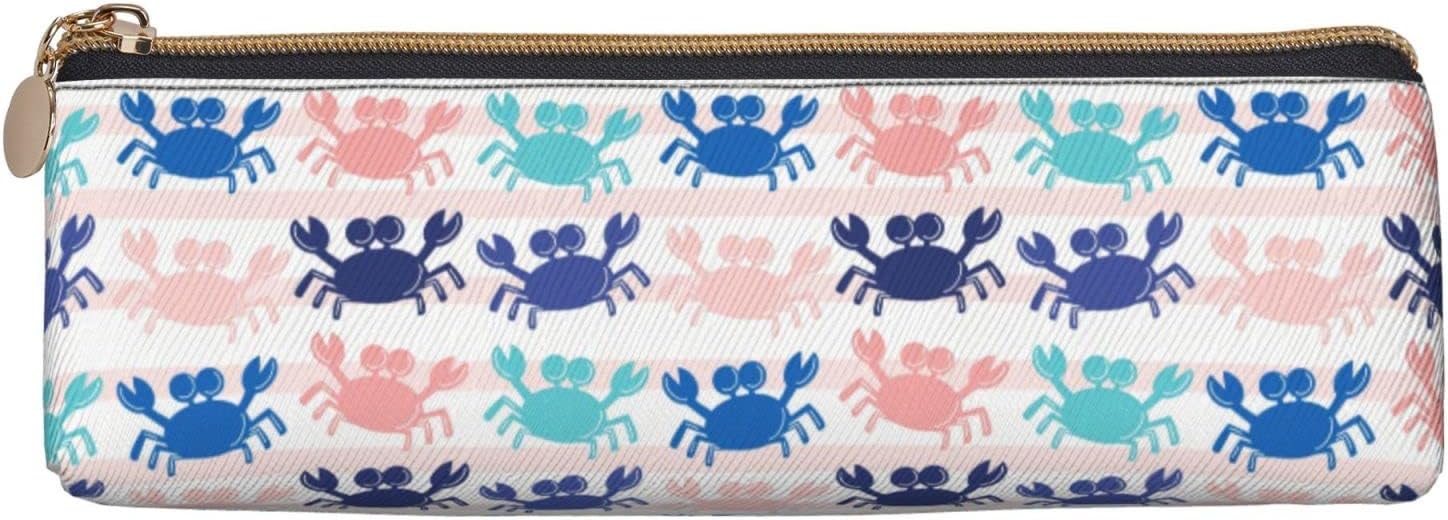 Crab Animal Sea Stripe Pattern Pencil Case Cosmetic Bag Pen Bag Triangle Leather Storage Bag Zipper Stationery Organizer for Adults Office, Crab Animal Sea Stripes Pattern, Bag organiser – Bild 3