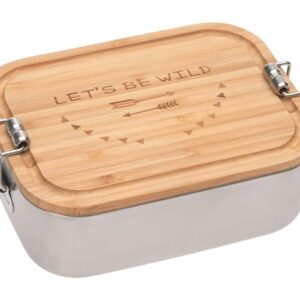 LÄSSIG Children's Lunch Box, Stainless Steel and Bamboo Breakfast Box, Sustainable, Nursery, School Lunch Box, Adventure Let's Be Wild
