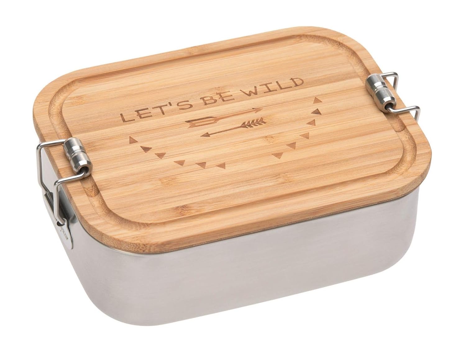 LÄSSIG Children's Lunch Box, Stainless Steel and Bamboo Breakfast Box, Sustainable, Nursery, School Lunch Box, Adventure Let's Be Wild
