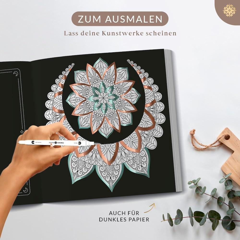 LEBENSKOMPASS® Metallic Dual Brush Pen Set with 12 Water-Based Colourful Colours for Shimmering Metallic Effects Brush Pens for Colouring Books, Hand Lettering, Calligraphy & Bullet Journal – Bild 5