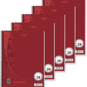 Stylex 43878-P5 College Notepad Premium Squared Pack of 5, DIN A4, 80 Sheets, 90 g/m² Paper, Spiral Bound