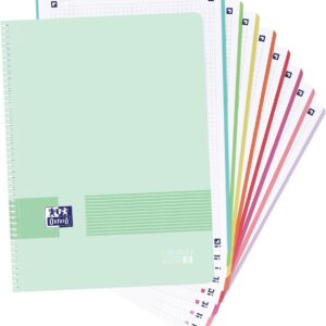 Oxford Live & Go Notebook A4+ Squared 5 x 5 Plastic Cover 160 Sheets 8 Ribbon Micro Perforated Notebook Ice Mint Pastel Colours