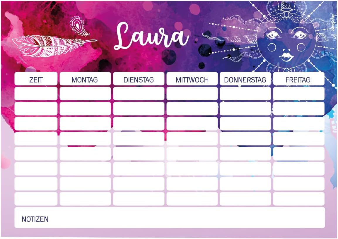 Striefchen® Magnetic timetable with name for teenagers to write on - perfect for starting school watercolour